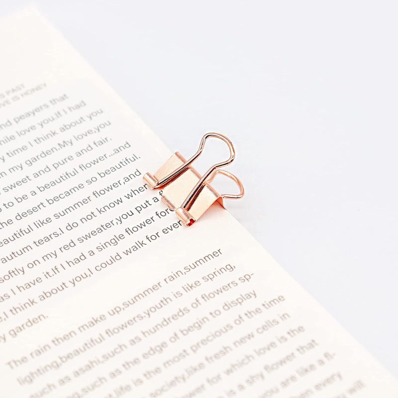 YCVIORING Rose Gold Binder Clips, Mini Paper Clip, Small Paper Clamps 15mm (5/8 inch), 100 Pack Micro Size Office Clips for Home School and Business (Rose Gold) - Image 2